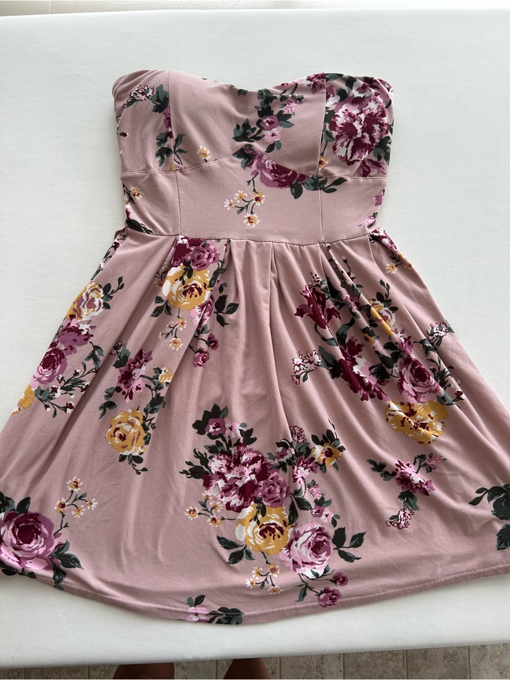 No Boundaries Dusty Mauve Strapless Floral Dress